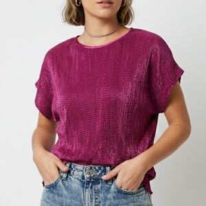 VINTAGE 90s Fuchsia Zigzag Pattern Hem stretch top Size L